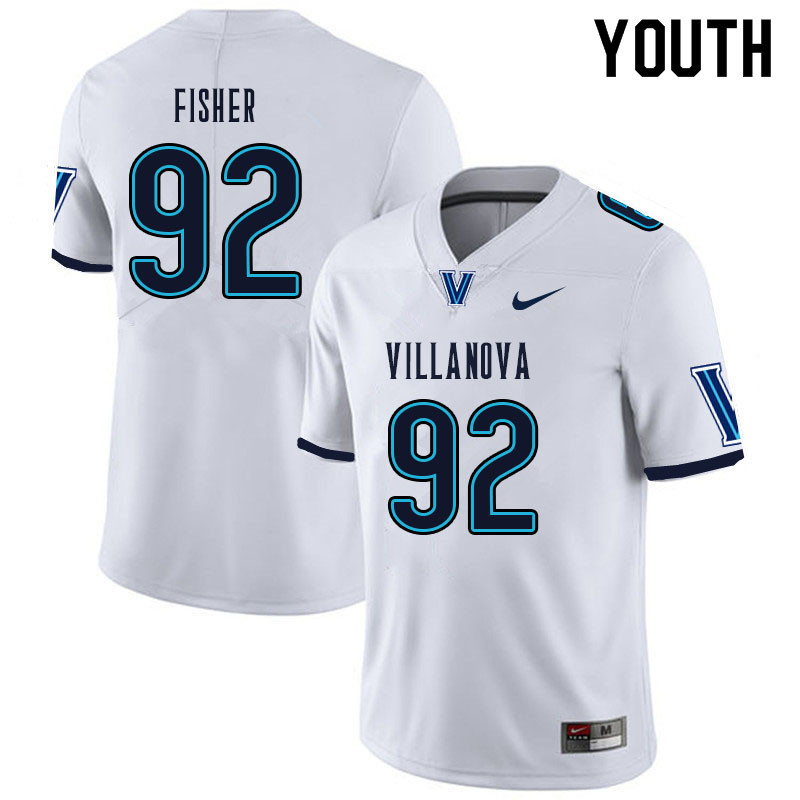 Youth #92 Malik Fisher Villanova Wildcats College Football Jerseys Sale-White - Click Image to Close